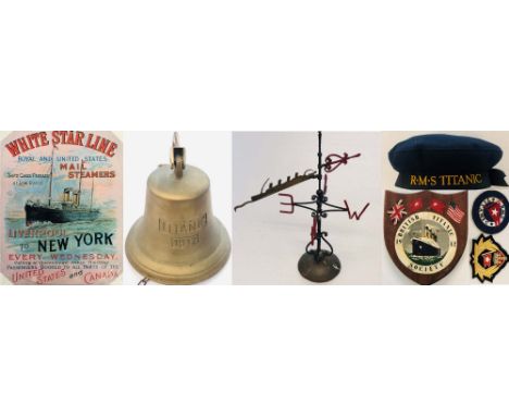 TITANIC REPLICA ITEMS/COLLECTABLES. Six pieces of Titanic collectables to include: 'dinner' bell replica engraved 'Titanic 19