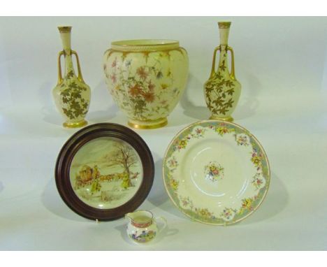 A large Royal Worcester ivory ground vase with painted and gilded floral decoration to both sides, with moulded gilt decorati