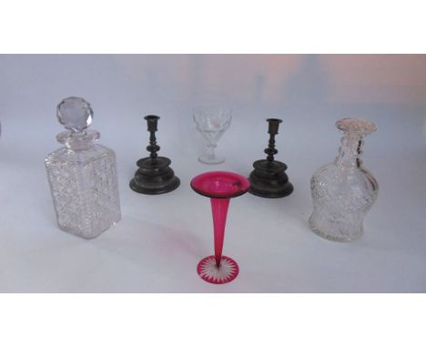 A good quality clear cut glass decanter of squared form with extensive cut detail and faceted globular stopper together with 
