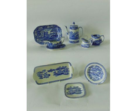 A collection of Copeland Spode Italian pattern blue and white printed wares comprising a coffee or hot water jug, a sauce boa