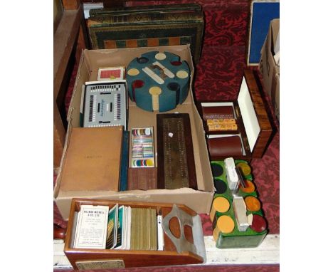 A gaming collection to include a hinged tooled leather games box disguised as two volumes of The History of England, a vintag