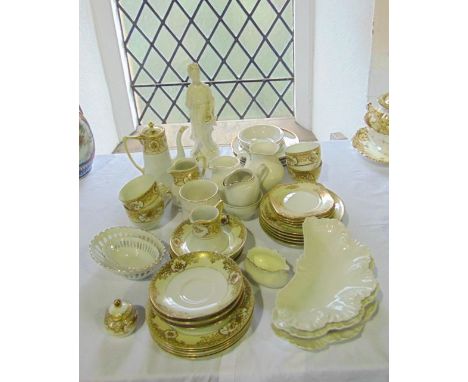 A collection of oriental and other ceramics including a white glazed figure of an oriental female character holding a basket,