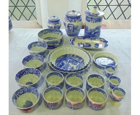 A collection of Copeland Spode blue and white printed Italian pattern wares comprising a cylindrical lidded jar, two further 