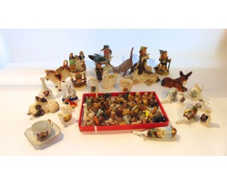 A collection of ceramics including a Hummel figure of a little boy mountaineer, a Hummel figure of a little boy and a pair of