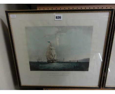 A pair of 19th century coloured engravings of marine scenes after S Walters - Outward Bound, off the Rock Fort and Lighthouse