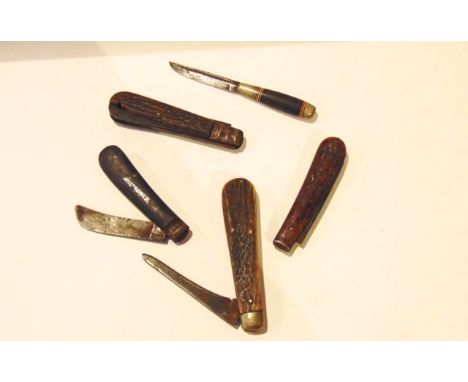 Five vintage pocket knives mainly with stag horn casework