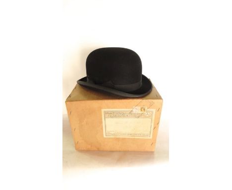 A gentleman's good quality vintage bowler hat bearing label to interior Moss Bros of Covent Garden, The Complete Man's Store,