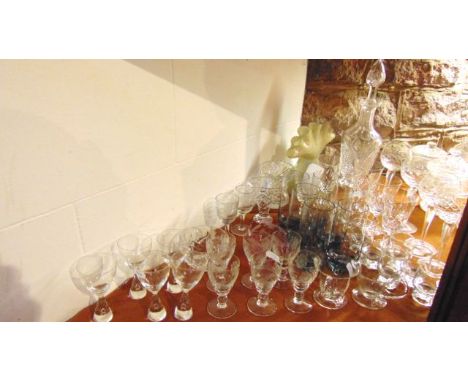 A quantity of drinking glasses to include six smoked glass fitted beakers of tapering cylindrical form in the Holmegaard mann