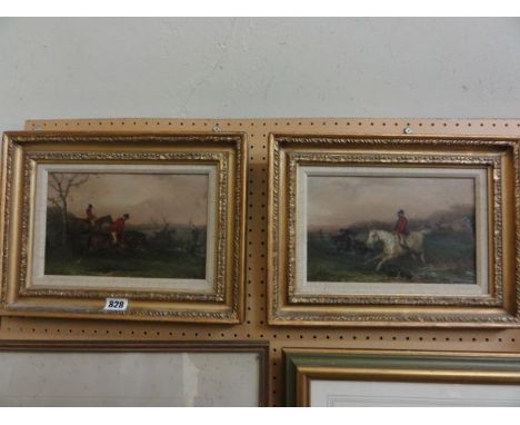 A pair of 19th century oil paintings on board of hunting scenes, both signed bottom left W J Shayer, 15 x 25 cm approx in mou