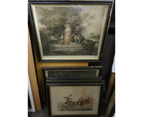 A pair of early 20th century coloured engravings after G Morland, one showing a party angling, the other showing The Anglers 