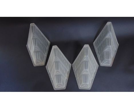 Four high Art Deco etched glass light shades