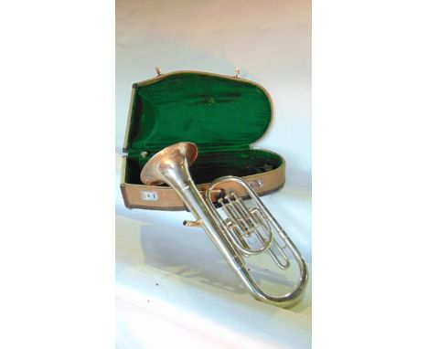A vintage cased French horn stamped Parrot, Made in China, the lever locking case with stitched leather banding