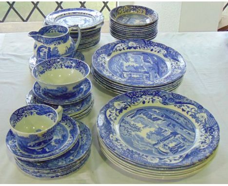 A collection of Copeland Spode Italian pattern blue and white printed dinner and tea wares comprising twelve dinner sized pla