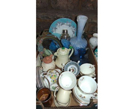 A collection of ceramics and glassware including Royal Worcester tea wares with brown and gilt fruit and floral decoration, f