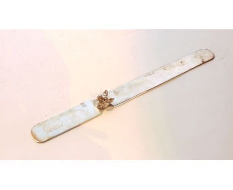 A George V silver page turner, John Henry Hill, London, 1920, of plain form, highlighted with a fox head motif, with ruby-set