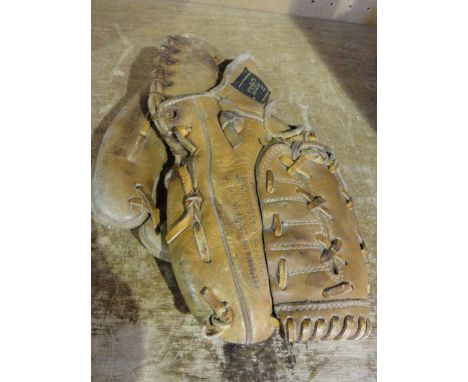 A vintage American leather baseball glove stamped Regent G-536, etc