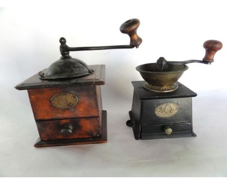 A small cast iron table top coffee grinder with applied plaque reading - A Kenrick & Sons Patent Coffee Mill together with a 
