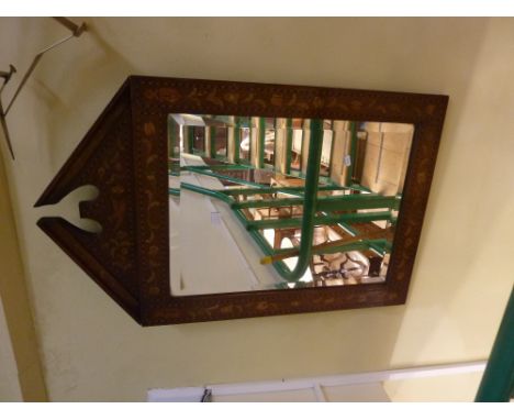 A 19th century Dutch walnut wall mirror of rectangular form with architectural pediment, with typical floral marquetry detail