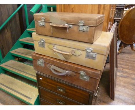 Three vintage good quality heavy stitched leather suitcases