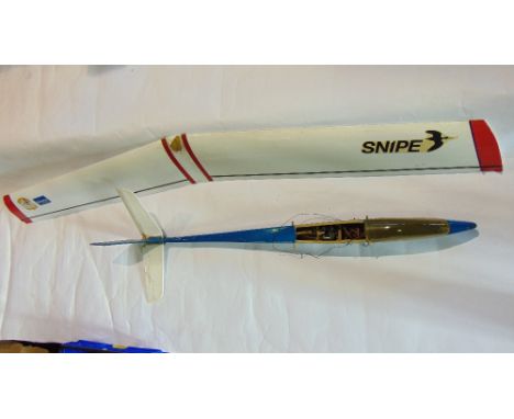 A vintage home built motorised Snipe model glider with painted finish and detachable wings