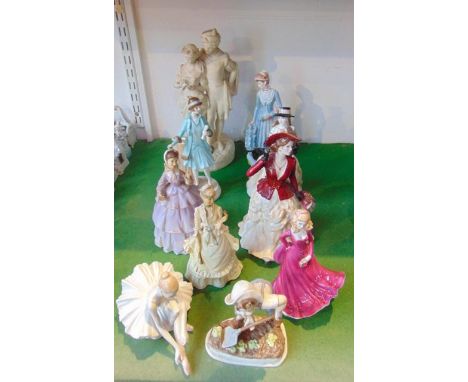 A Royal Worcester model - Saturday's Child Works Hard for a Living together with a collection of further Royal Worcester figu