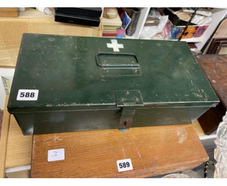 VINTAGE GREEN ENAMEL FIRST AID BOX 
