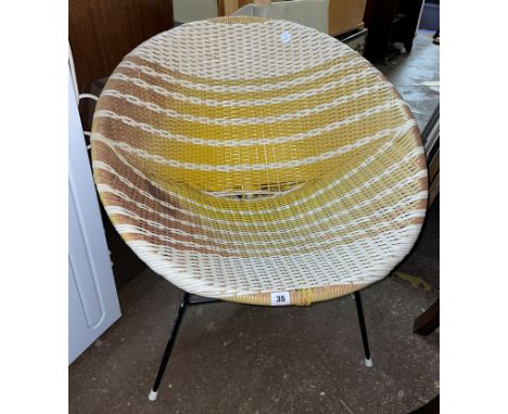 VINTAGE YELLOW AND WHITE LATTICE 1950S/60S BASKET CHAIR 