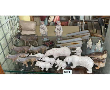VINTAGE TOY ESKIMO FIGURE, SLEIGHS, POLAR BEARS, SEALS