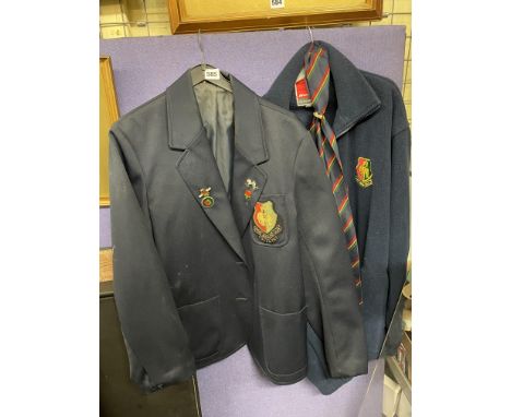 TWO BLUE STOKE BOWLING CLUB BLAZERS WITH ENAMEL BADGES 