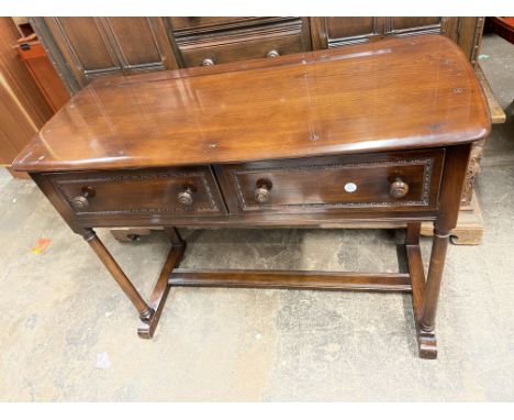 ERCOL ELM TWO DRAWER SIDE TABLE 