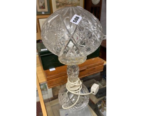 GLASS ETCHED TABLE LAMP WITH MUSHROOM SHADE AS FOUND