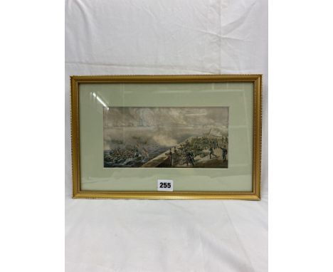 BAXTER PRINT REVIEW OF THE BRITISH FLEET PORTSMOUTH CL197 1854 UNMOUNTED FRAMED AND GLAZED 