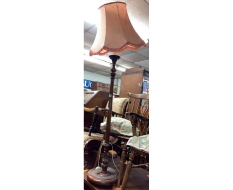 FLUTED CARVED LAMP STANDARD WITH PINK SHADE 