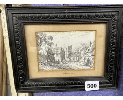 SMALL SKETCH BY H.E.COX OF BUBBENHALL CHURCH IN OAK FRAME 