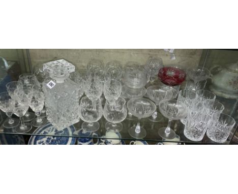 SHELF OF GOOD QUALITY ETCHED CUT GLASSWARE