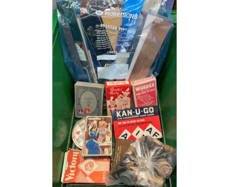 BAG OF LEATHER AND CASHS BOOK MARKERS, PACKETS OF PLAYING CARDS AND CARD GAMES 