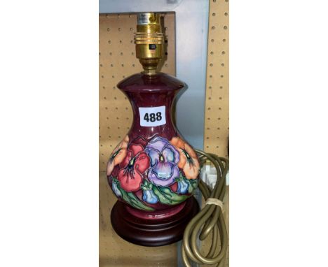 MOORCROFT POTTERY PANSY PATTERN TABLE LAMP 25CM H