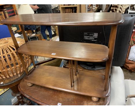 ERCOL ELM MOBILE WOTNOT STAND AND A CHROMIUM TROLLEY TABLE