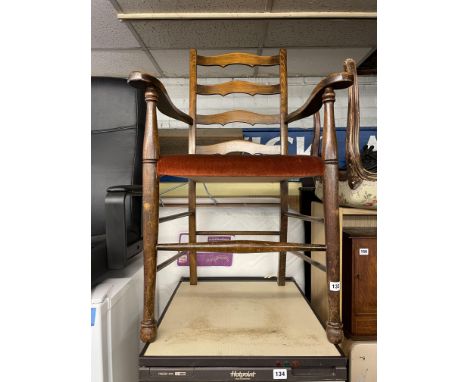 BEECH UPHOLSTERED LADDER BACK ELBOW CHAIR 