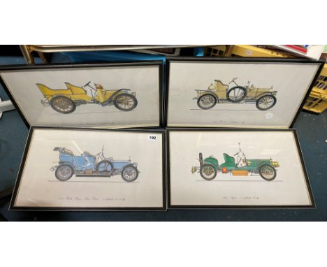 SERIES OF FOUR VINTAGE EARLY MOTOR CAR PRINTS 