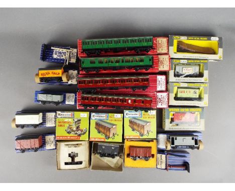 Hornby Dublo, Wrenn, Kitmaster - A collection of 18 boxed OO gauge coaches, wagons and locomotive bogies. Lot includes Hornby