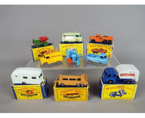Matchbox by Lesney - nine diecast models comprising Boxed models: Milk Delivery Truck # 21, Refuse Truck # 15, Berkeley Caval