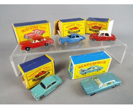 Matchbox by Lesney - A collection of eight diecast Matchbox vehicles, 5 of which are boxed. Boxed items include #36 Austin A5