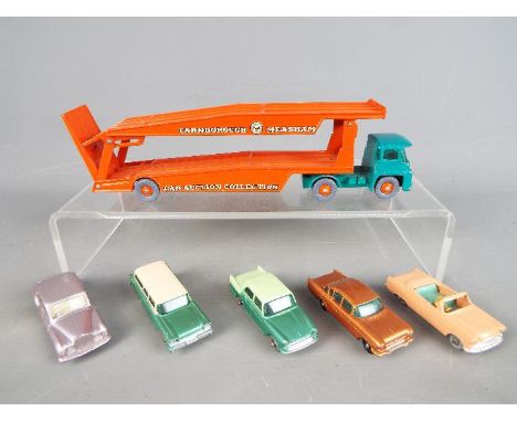 Matchbox by Lesney - six diecast unboxed models comprising Guy Warrior Tractor and Car Transporter, American Ford Station Wag