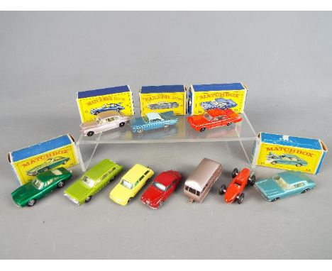 Matchbox by Lesney - ten diecast models comprising Boxed models: Ferrari Berlinetta # 75, Ford Zodiac Mk  IV # 53, Pontiac G.