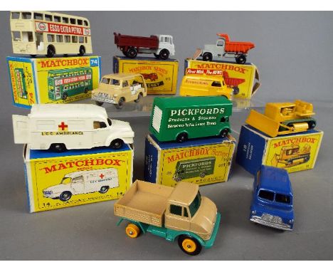 Matchbox by Lesney - ten diecast models comprising Boxed models: Scammell Mountaineer Snowplough # 16, Daimler Bus # 74, Cate