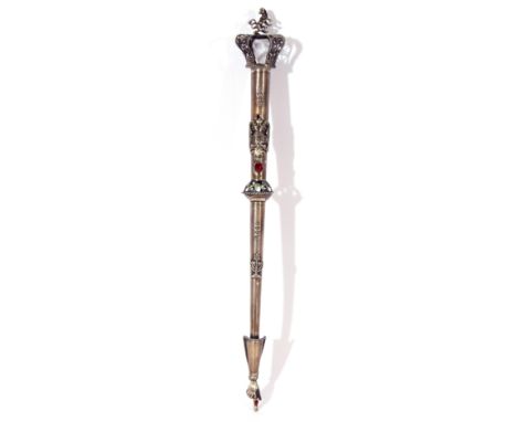 Andrew Postinikov Russian silver and hardstone torah pointer, maker's mark BC (over 1878) (84) Moscow, a crowned terminal end