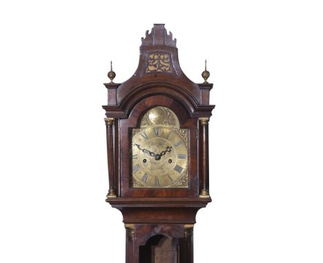 Reproduction mahogany cased grandmother clock, the arched dial inscribed "Thos. Page, Norwich" and the centre of the dial eng