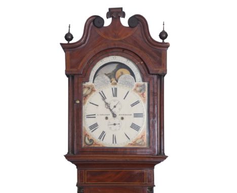 Early 19th century mahogany longcase clock with moon phase by C Thrasher of Birmingham, circular Roman chapter and secondary 