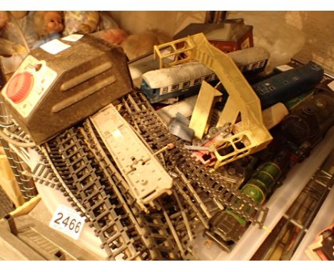 Selection of Hornby train carriages and track and a Princess Elizabeth engine along with a Meccano locomotive Hornby clock wo